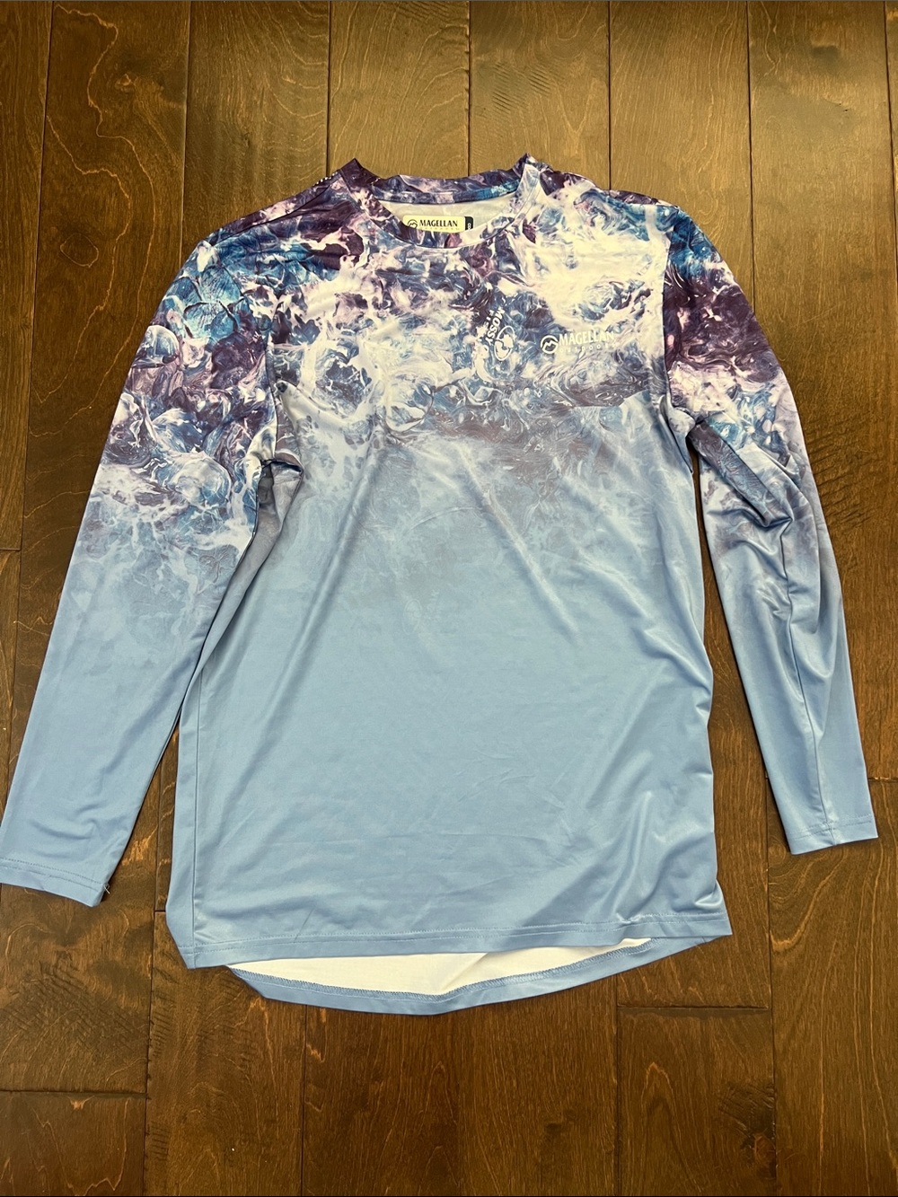 Magellan Outdoors Light Blue and Purple Long-Sleeve Performance Tee